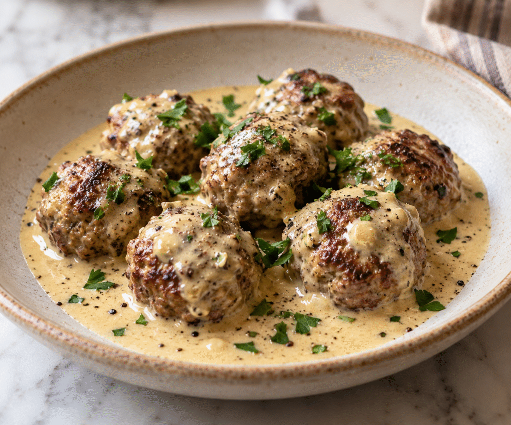 Albóndigas de ternera con corazón oculto y salsa cremosa